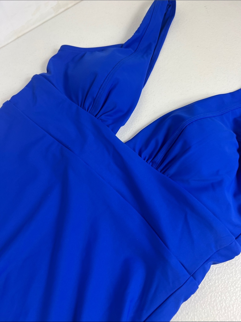 Quince Sz M Italian Plunge One-Piece Swimsuit Electric Blue UPF50 Minimalist NWT - Picture 4 of 11